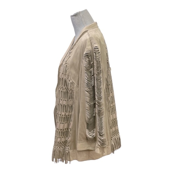 Chicos Faux Suede Fringed Boho Jacket Size 3 - Picture 5 of 14